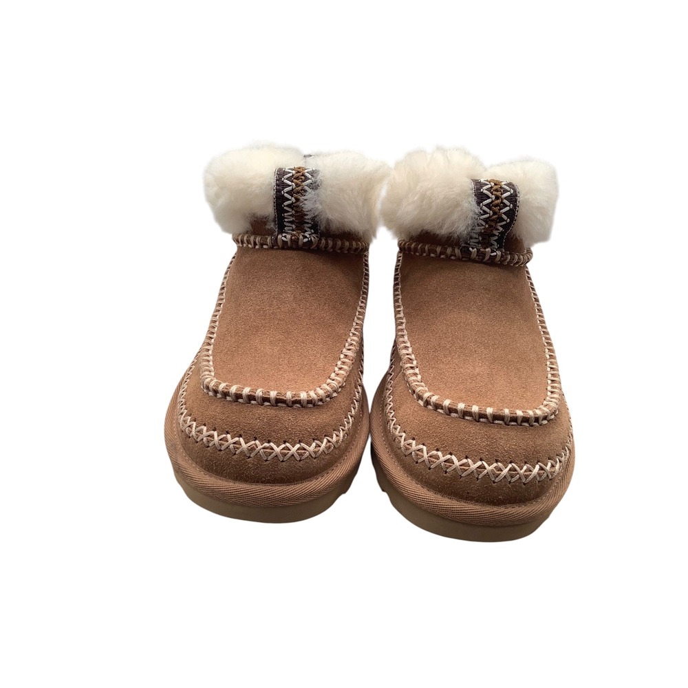 UGG Tasman LTA Chestnut Suede Shearling Braided‎ Ankle Boots Womens Brown